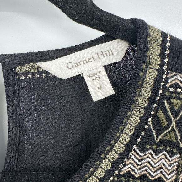 Garnet Hill Black Embroidered Long Sleeve Viscose Blouse Top Women's Size M - Picture 4 of 9